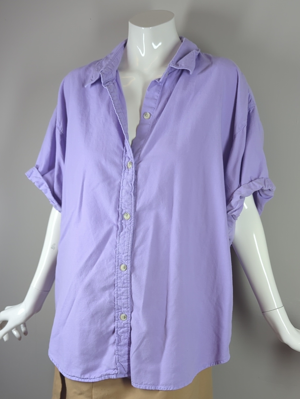 Denim Forum Lavender Button-Front Women's Top Short Sleeve Casual Large